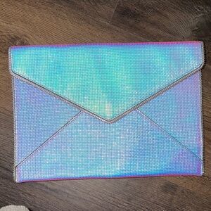 Rebecca Minkoff Holographic Envelope Clutch Bag - Iridescent Blue